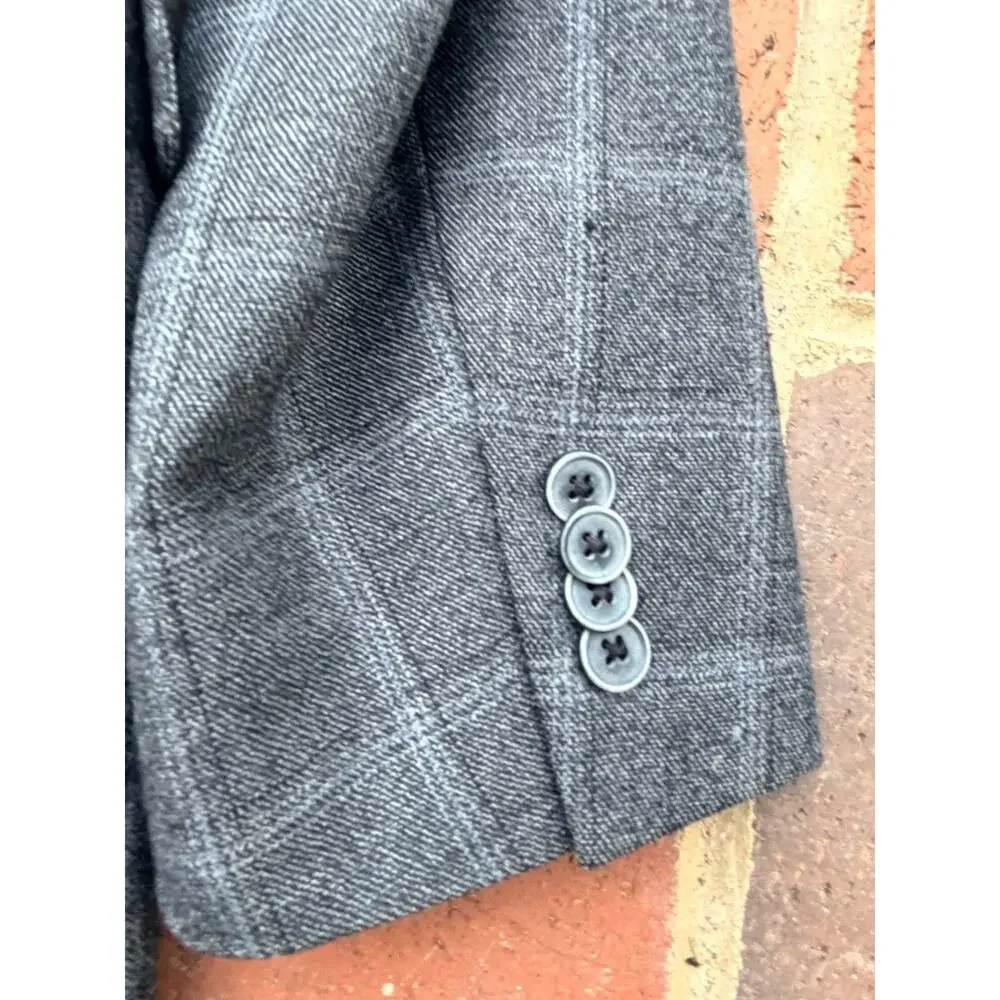 Peter Millar Sport Coat Mens 44T Gray Wool Check Two Button Blazer Business
